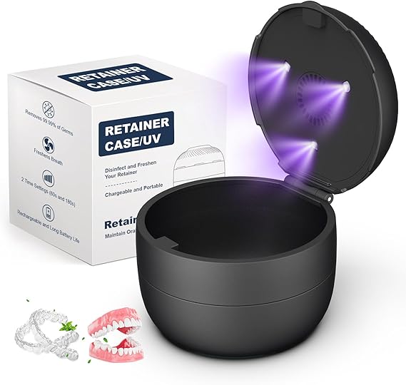 Denture Case Retainer Case,Multipurpose Retainer Cleaning and Store Case with Light & Fan