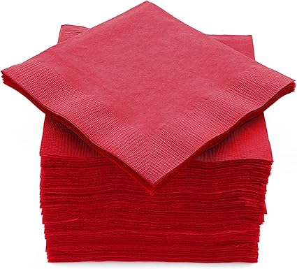 100 Pack Red Beverage Napkins, Big Party Pack, 2 Ply, Ideal for Wedding, Party, Birthday