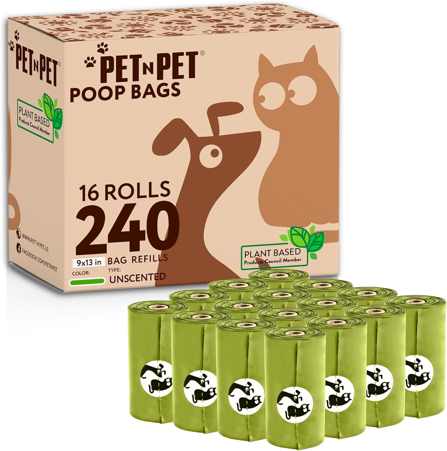 Pet N Pet Poop Bags For Dogs, 240 Counts Plant Based Dog Poop Bags Rolls