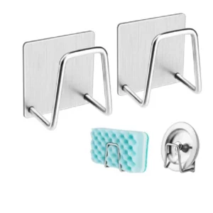 4-Pack Stainless Steel Sink Sponge Holder – Adhesive Kitchen Caddy Organizer Set