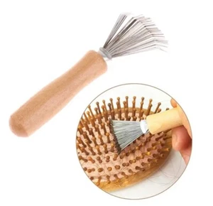 Hair Brush Cleaner Tool – Metal Rake with Wooden Handle for Lint & Hair